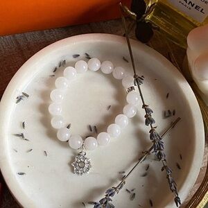 WHITE snow Quartz and removable sparkly snowflake charm bracelet
